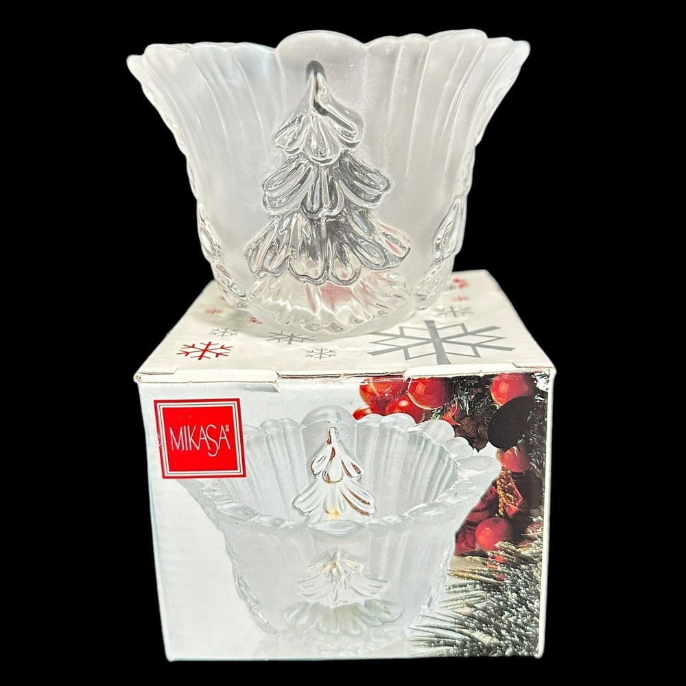 MIKASA Winter‎ Dreams 3" Christmas Holiday Glass Candle Holder Votive Tealight
